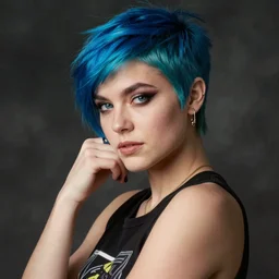 photo of young cute punk woman with blue pixie cut posing natalie dormer
