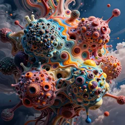 visions of heaven, fluid, smooth, organic, crazy, bright, colours, tumours, high contrast, sharpness, dramatic, very detailed, intricate, by giger and corben and moebius and beksinski and bosch and bacon