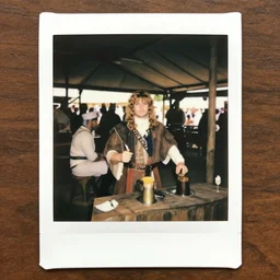 polaroid photo from 1998 fantasy cosplay ren-fair of a fellowship at a tavern