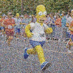 homer simpson running a marathon, special olympics with blade leg, 4k photograph