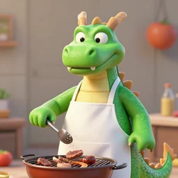a dragon wearing an apron having a barbecue by @ beeple _ crap in 4 k ultra high resolution, close - up, funny feeling