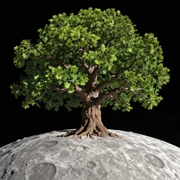 a great oak tree in space sitting on the moon with all it's glory, 8 k, vibrant colors, high quality digital drawing, coherent