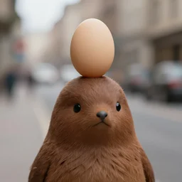 brown caboodle with an egg on its head