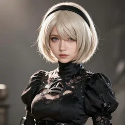 2b Nier Automata, Black lace clothing, blonde hair, attractive woman