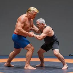 an extremely buff Donald Trump wrestling a weak Anthony Fauci