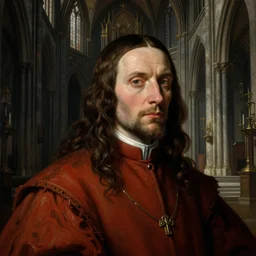 a baroque neoclassicist close - up portrait of a techno wizard priest in a large cathedral. renaissance portrait painting. highly detailed science fiction painting by norman rockwell, frank frazetta, and syd mead. rich colors, high contrast, gloomy atmosphere, dark background. trending on artstation