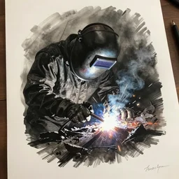 asset sheet, material study ( caricature ) welder by mark ryden dark foreboding