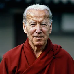 a picture of joe biden as a tibetal buddhist monk, portrait, closeup, ektachrome