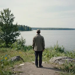 A scene with a character in a scenic place by Erik Bulatov