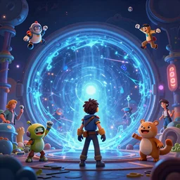 Rayman legends game, a time travel portal, clody energy vortex, in the style of michael ancel, Ruan Jia and Mandy Jurgens and Greg Rutkowski, trending on Artstation, award winning, unreal engine, octane render W 1024