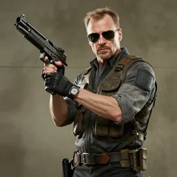 walter white holding a macchine gun as a rainbow six siege operator, 4 k, highly detailed