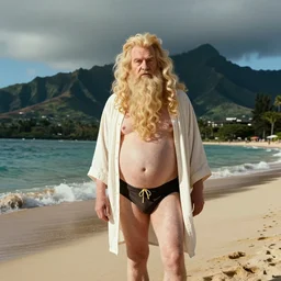 instagram vacation photo of dumbledore in swim trunks at hawaii