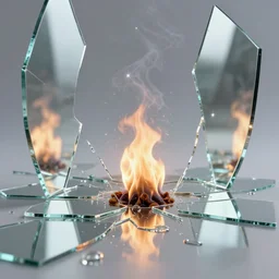 broken glass in a hall of mirrors small fire in center, smoke, puddles of water, dripping water with reflections, trending on artstation. sparkles, shine glimmer, glowing outlines, unreal engine octane, trending on deviantart intricate, hdr, vivid colors, intricate, elite, ornate, elegant, luxury, insane details, intricate,