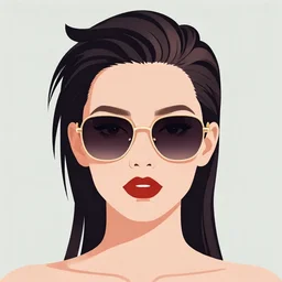 flat portrait art of an beautiful stylish beautiful retrofuturistic female punk wearing sleek oversized designer euro sunglasses, asymmetrical hair, shaded, full of colour, trending on artstation, 4 k, focused, vector, by patrick nagel, kraftwerk, devo, simple bold clean lines, high fashion