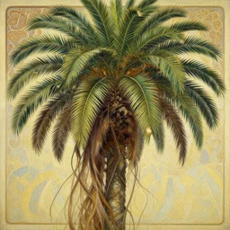 an hyper intricate oil painting of an anthropomorphic qute palm tree!!!!!, hyper detailed hair flowing down, excellent composition, by yoshitaka amano, by greg rutkowski, by alphonse mucha, by rhads, by ross tran, trending on artstation