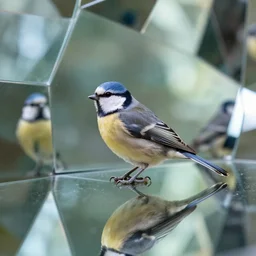a bird pikok in world made of mirrors