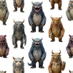 a seamless pattern of photorealistic elaborate and detailed surreal monsters