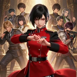 highly detailed portrait of beautiful girl with anime features wearing a red and black military uniform, detailed hands, dynamic pose, stephen bliss, unreal engine, fantasy art by greg rutkowski, loish, rhads, ferdinand knab, makoto shinkai and lois van baarle, ilya kuvshinov, rossdraws, tom bagshaw, global illumination, radiant light, detailed intricate environment