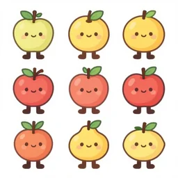 cute sticker set of different fruits with legs