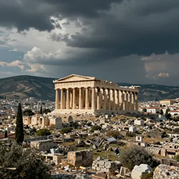 Ancient Greek architecture in a Greek valley, dramatic sky, digital art, 4k, 8k, trending on ArtStation