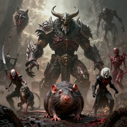 by par olofsson and wayne barlowe visually stunning, cinematic, ultra realistic, hyper realism, 1 2 k, epic, octane render, unreal engine, vfx, maya, life tap, doomguard, giant rat, imp master, timber wolf, bloodbloom, corruption, knife juggler, nightmarish creatures, apocalyptic hellscapes