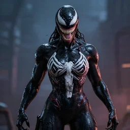 beautiful and scary woman venom, cinematic, 3 5 mm, hyperreality, high detailed, 8 k