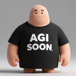 a big chungus in a minimalist black t-shirt that says AGI SOON, octane render, blurred background