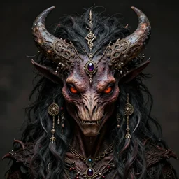 portrait of an extinct animal from hell, dangerous, small necklace on the head, hair jewerly, intricate details, symetrical, breath - taking, exif, trending on artstation, cgsociety, by wlop and artgerm