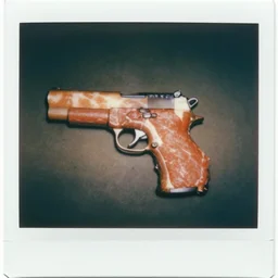 pistol made out of meat, high quality polaroid photo