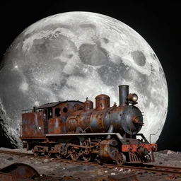 a steam engine and a rusty junkyard on the moon, by georges melies