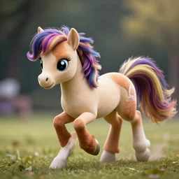 wide angle full body action shot of a hybrid my little pony ( appaloosa horse ), professional, high quality, multi colored mane, 4 k, dof, bokeh, action, dramatic lighting, photorealistic, digital art