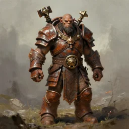 savage orc chieftain, wearing tribal ornamented rust armor, full body concept, warhammer orc, beksinski, edward hopper art