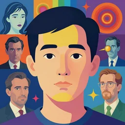 a colorful vibrant closeup portrait of a simple man with dreaming psychedelic hallucinations, by kawase hasui, moebius, edward hopper and james gilleard, zdzislaw beksinski, steven outram colorful flat surreal design, hd, 8 k, artstation
