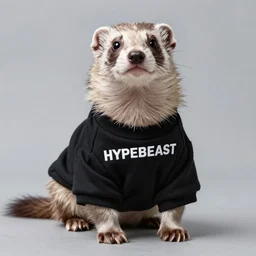 A ferret wearing hypebeast clothing