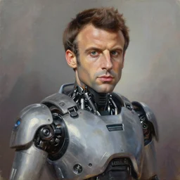 painting of Emmanuel Macron in Star Wars, mechanical, trending on ArtStation, masterpiece, by Greg Rutkowski, Ross Tran, octane, soft render, oil on canvas