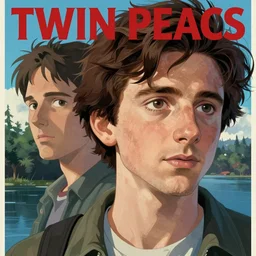 twin peaks poster artwork by michael whelan and tomer hanuka, karol bak, rendering of close up portrait of timothee chalamet, from scene from twin peaks, full of details, by makoto shinkai and thomas kinkade, matte painting, trending on artstation and unreal engine