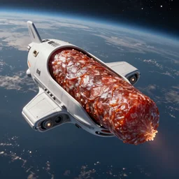spaceship made of salami, 4k unreal engine render, ultra realism