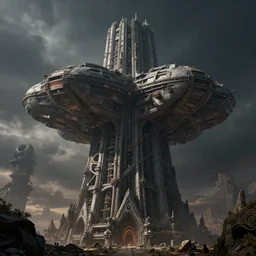 detailed giant aliens ship over the tower of babel, beautiful dramatic moody lighting, subsurface scattering, cinematic atmosphere, octane render, Vray, Arnold