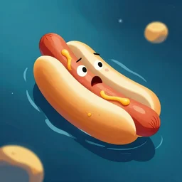 scared hotdog swimming in space