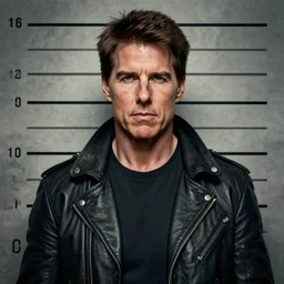front shot of a tom cruise cyberpunk criminal mastermind character, intricate, elegant, highly detailed, centered, (((artstation, concept art, smooth, sharp focus, artgerm, Tomasz Alen Kopera, Peter Mohrbacher, donato giancola, Joseph Christian Leyendecker, WLOP, Boris Vallejo))), mugshot!!!!!, ugly!!!!!!, octane render, nvidia raytracing demo, grainy, muted