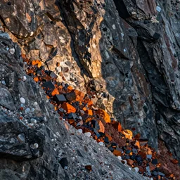 a rocky cliffface, iron deposits, ore, calcite, quartz, rock wall, octane render