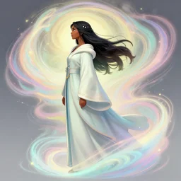 side profile, maya ali, wizard, gloomhaven and dota concept art, robes, elegant, highly detailed, smooth, colorful swirly magical ripples, pastel colors, by huang guangjian, sachin teng, greg rutkowski, jesper ejsing, ilya kuvshinov, artgerm, mucha