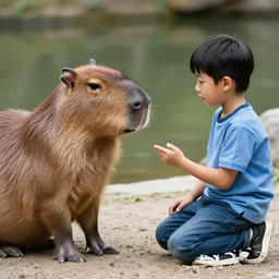 A picture of a capybara Giving your son advice