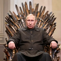 A photo of vladimir putin the barbarian sitting on his throne, award winning photography, sigma 85mm Lens F/1.4, perfect faces