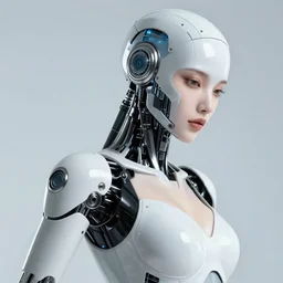 beautiful photo of sensual dancer as a cyberpunk mecha humanoid robotic head shoulder parts with straight bright led lights, inside white room, ultra - realistic and detailed, 8 k
