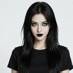 a vibrant professional studio portrait photography of a black, young, pale, goth, attractive, friendly, casual, delightful, intricate, gorgeous female, piercing green eyes, wears a egyptian ankh necklace, femme fatale, curated collection, annie leibovitz, nikon, award winning, breathtaking, groundbreaking, superb, outstanding, lensculture portrait awards, photoshopped, dramatic lighting, 8 k