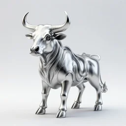 stylized shiny polished silver statue full body bizarre cosmic horror quadruped animal cow bovine skull four legs made of slug creature tendrils, perfect symmetrical body, perfect symmetrical face, hyper realistic, hyper detailed, by johannen voss, by michelangelo, octane render, blender, 8 k, displayed in pure white studio room anatomical deep red arteries veins flesh