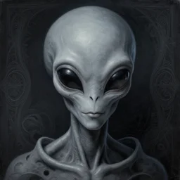 Alien grey portrait, atmospheric lighting, painted, intricate, ultra detailed by Leesha Hannigan, Thierry Doizon, Kai Carpenter, well composed, best on artstation, cgsociety, epic, stunning, gorgeous, intricate detail, wow, masterpiece