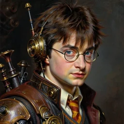 detailed portrait of harry potter steampunk intricate, hyper detailed, realistic, oil painting, by julie bell, frank frazetta, cinematic lighting