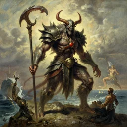 dark souls infernal fyah boss, by paul gustave dore and ivan aivazovsky, in color, character concept
